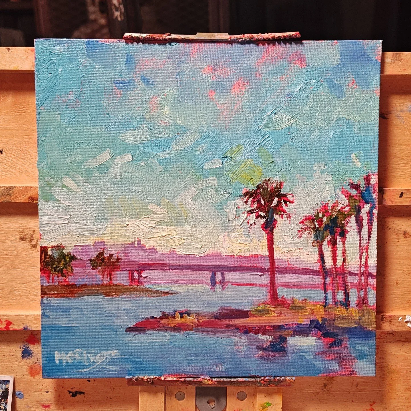 It's my birthday!! 33 years tomorrow. Learning all the time and trying to figure out this professional art stuff.
"Bravado Beach"

45/100 of my 100 palms challenge!

Description: colorful studio painting of mission bay, San Diego CA.

Dimen
