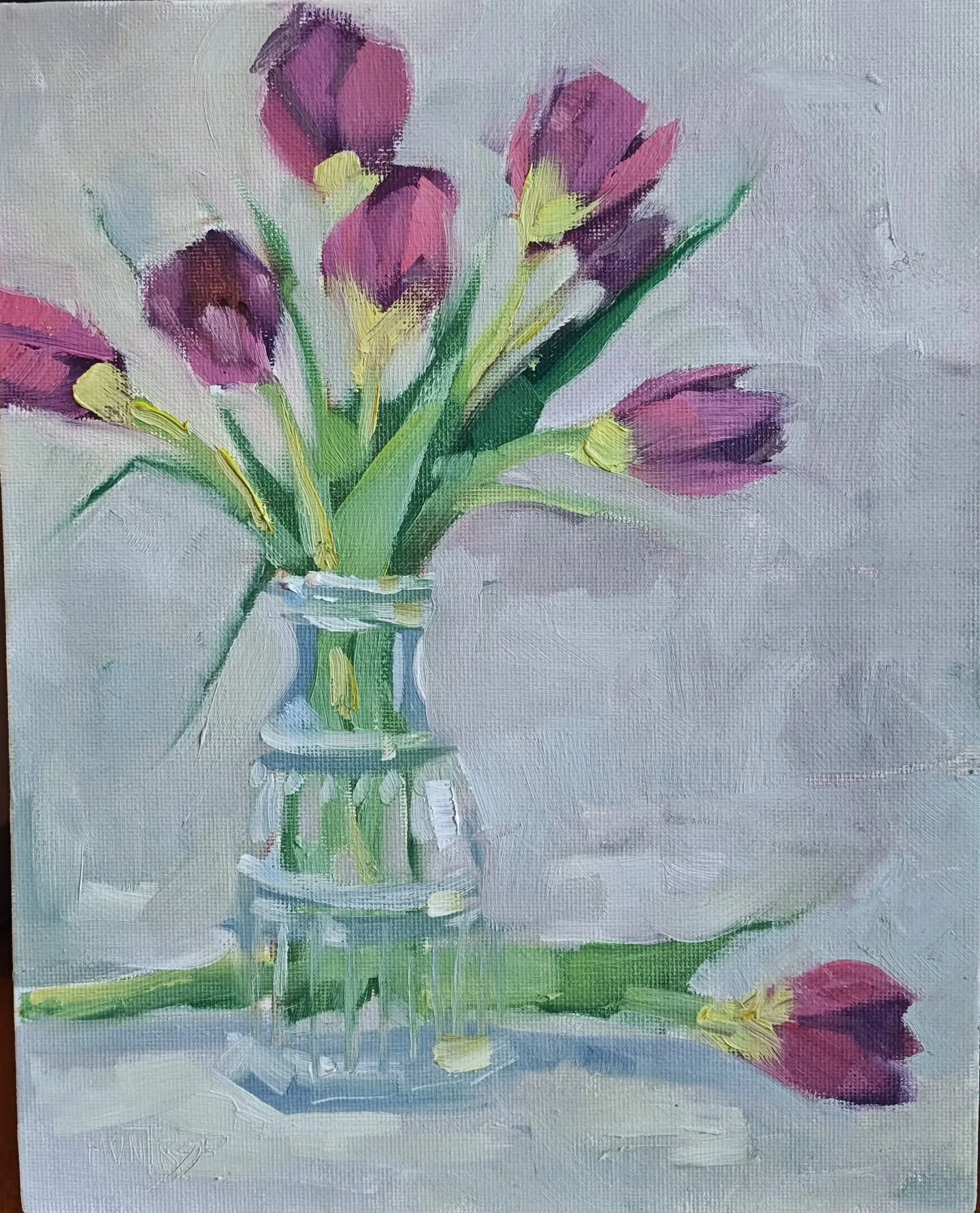 @traderjoes 
Is my go to for flowers! Price + selection = happy painting 
"Spring Visits"
8x10
2026
Available!
.
#pinktulips #flowerpainting #tulippainting #floralartist #iloveflowers