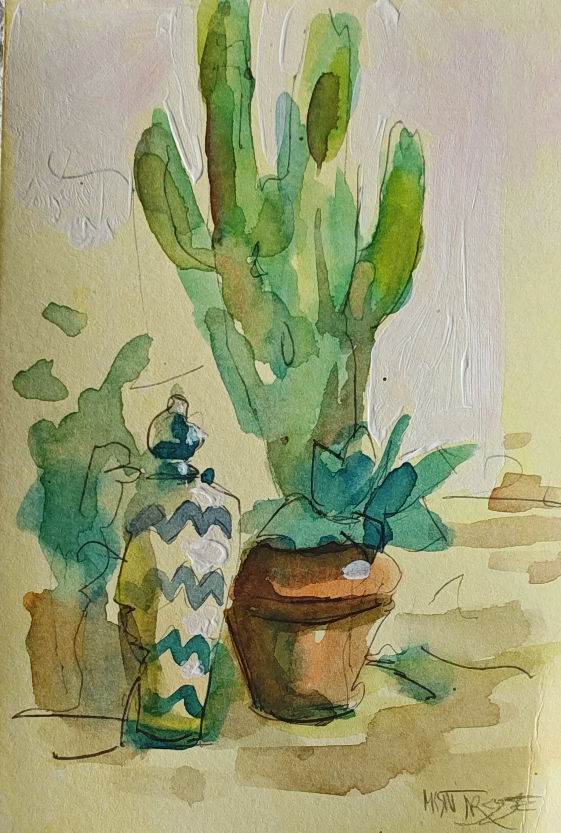 Mini Original Plein Air Painting- Old Town cactus tower