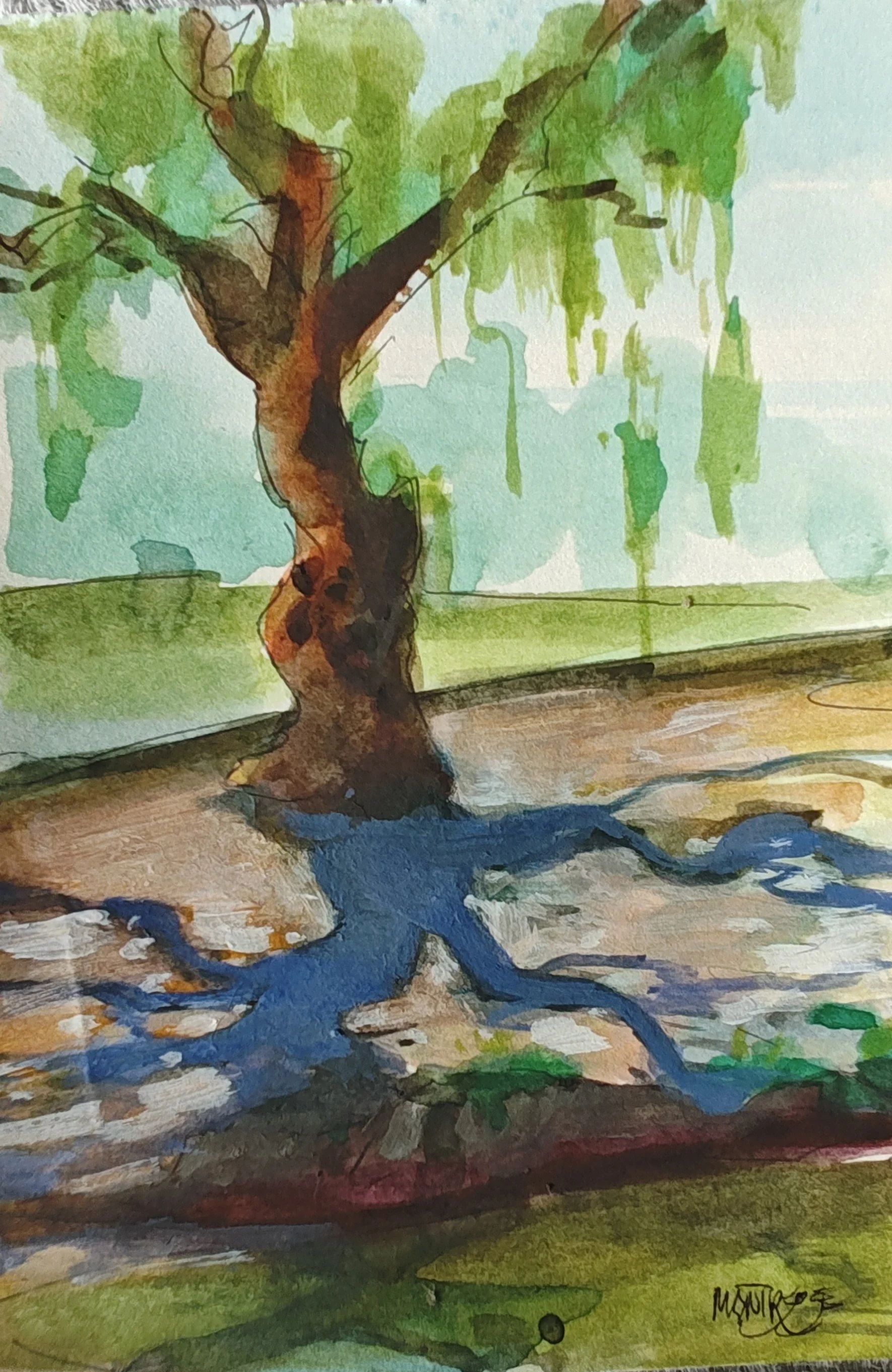 Mini Original Plein Air Painting- lindo lake pepper tree