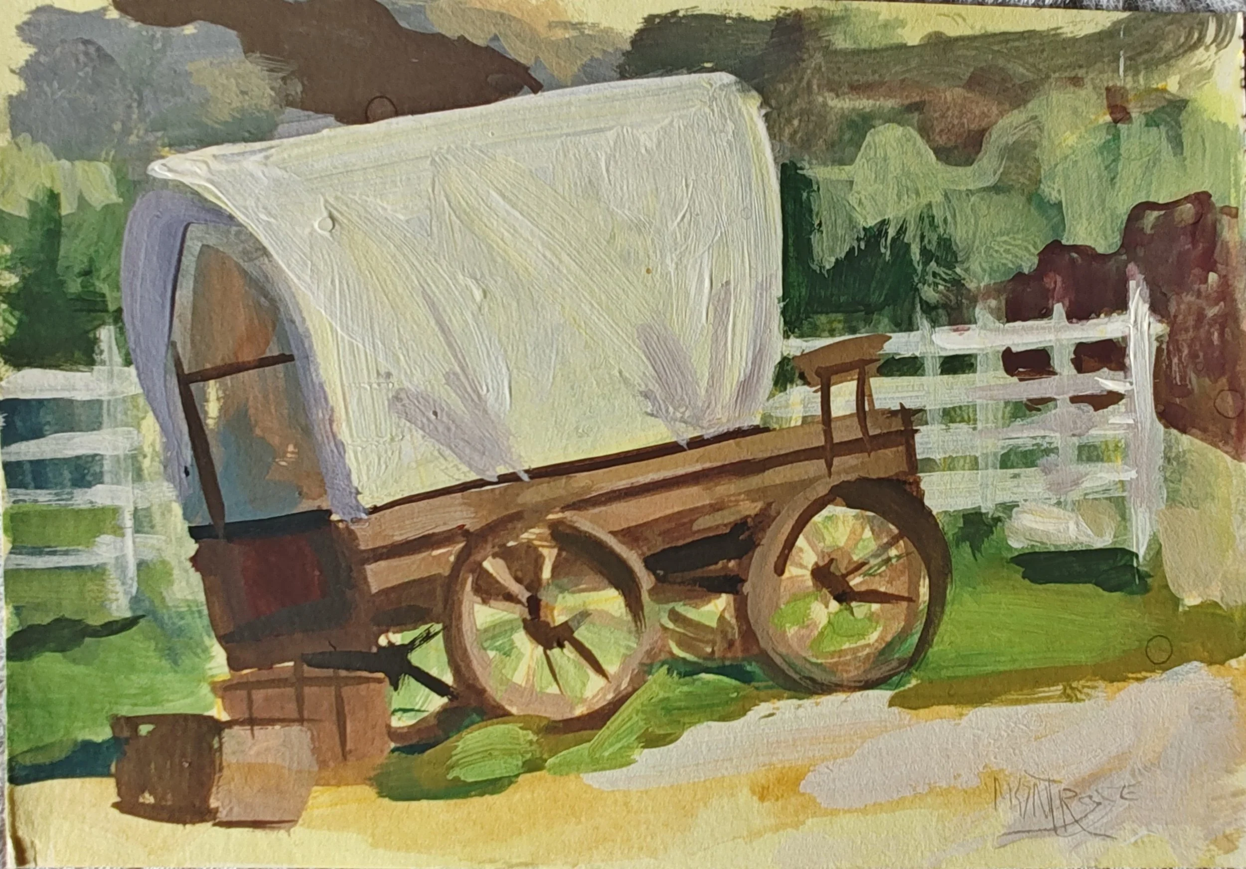 Mini Original Plein Air Painting- Wagon