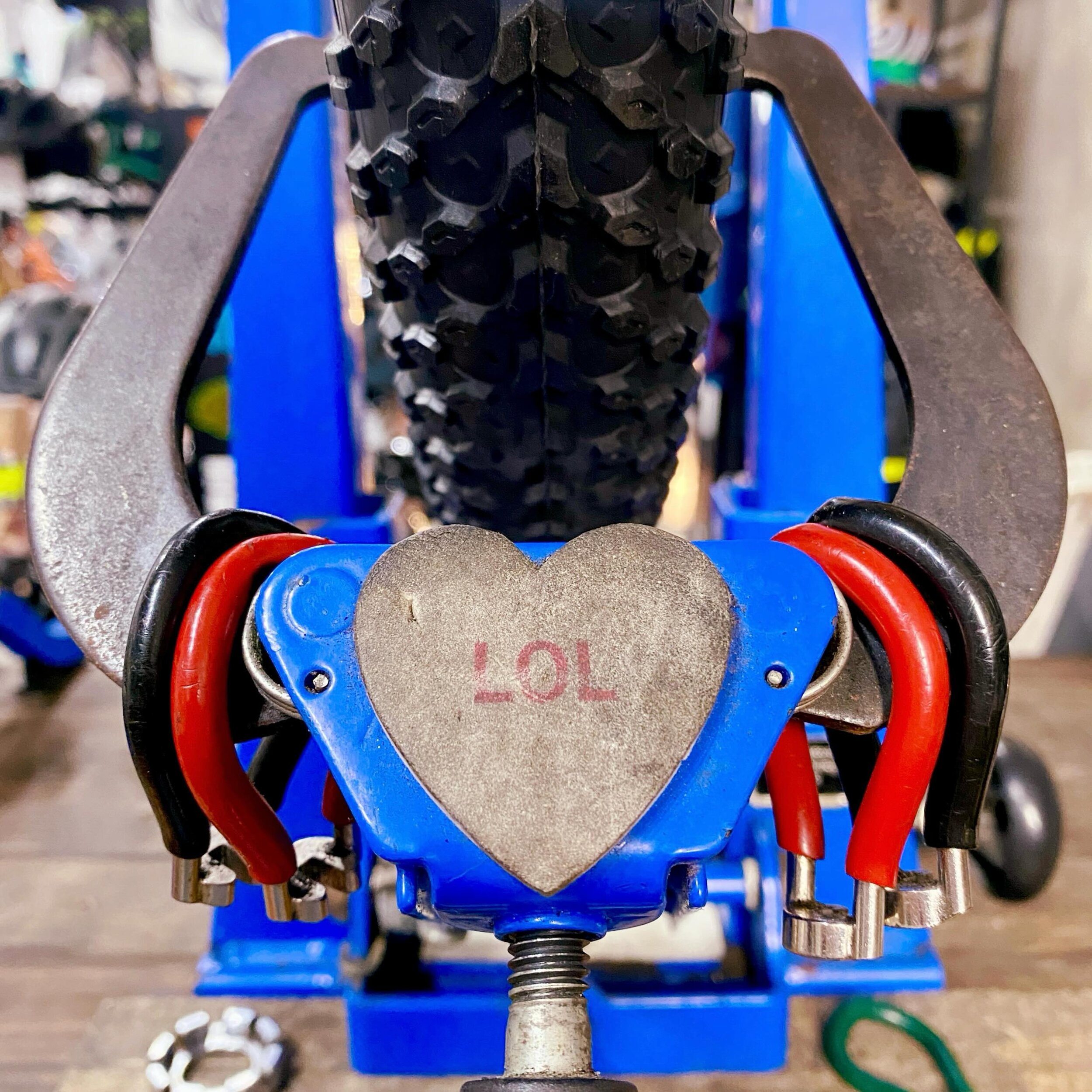 Been using this truing stand for YEARS and just noticed the LOL heart 🤣🫶 because we&rsquo;re just THAT that dialed in to the task at hand 👌

#Nolabikelife #nola #ride #nolabikes #neworleans #neworleansbikelife #shoplocal #shopnola #shopneworleans 