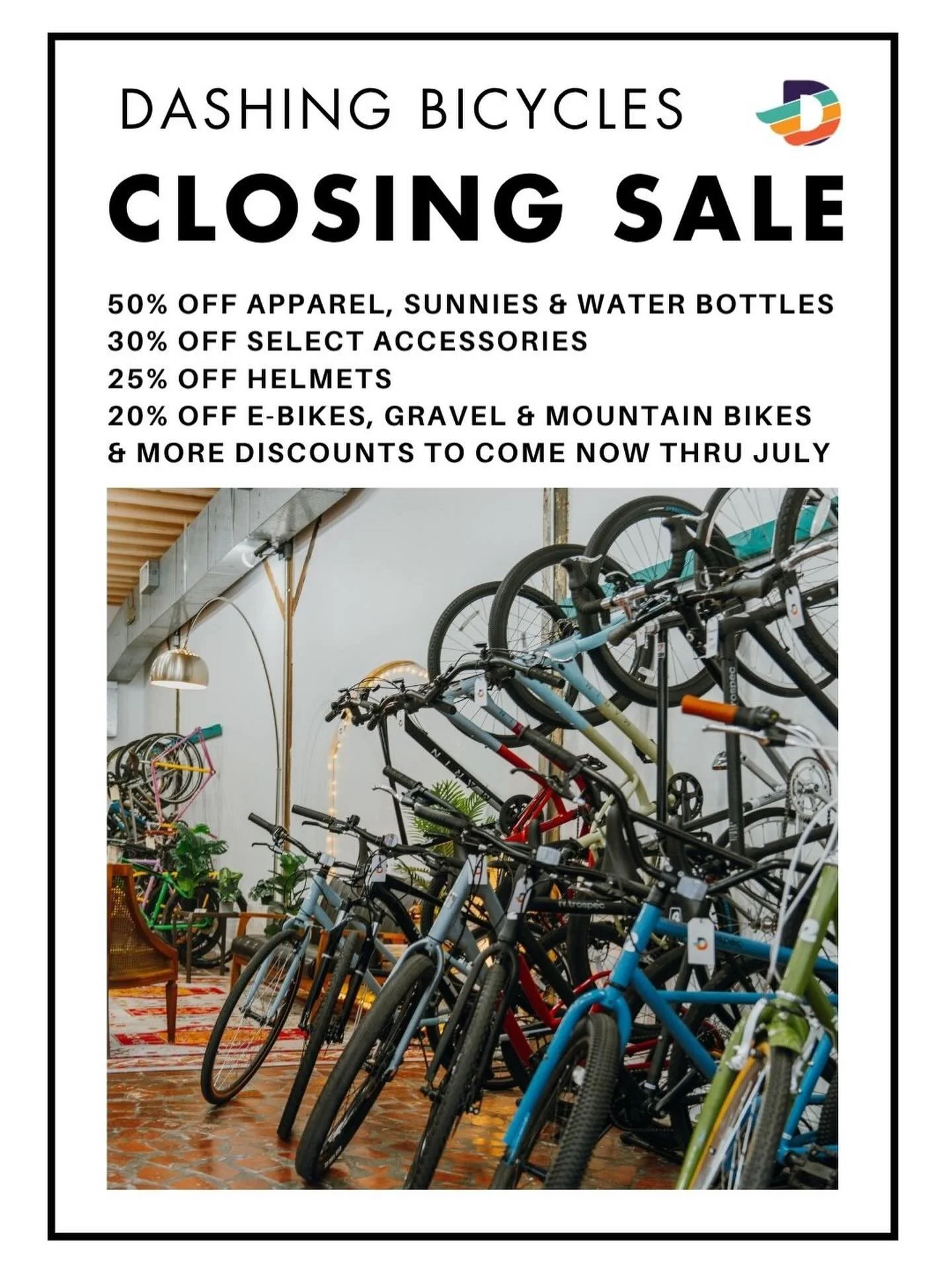 It&rsquo;s on! Closeout sales start now 🤩 We have a few Retrospec ebikes on sale and a few Marin gravel bikes, plus apparel, accessories, and more!

Check back now thru end of July for further discounts and clearance pricing on parts as we wind down