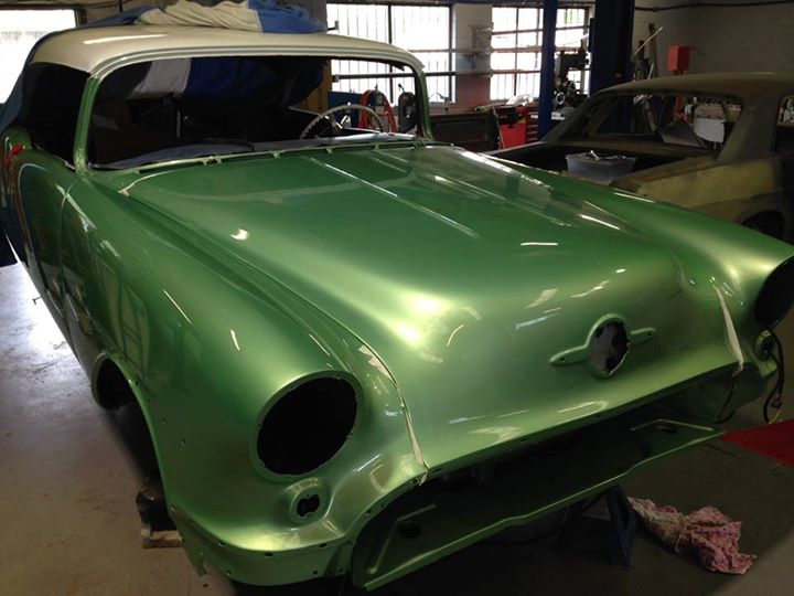 Roland re-built the bonnet hinges for this 56 Olds...what a painful job that was!