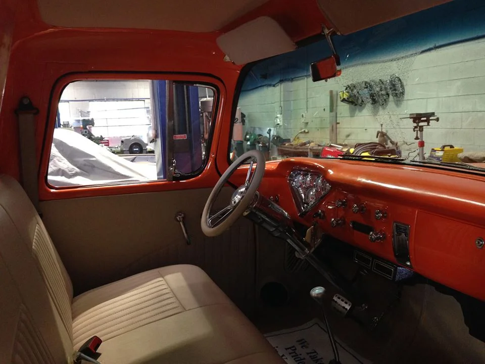 The trim in the '55 Chevy pickup is in...the owner is picking it up next week and dropping off a F1 pickup for us to start on.