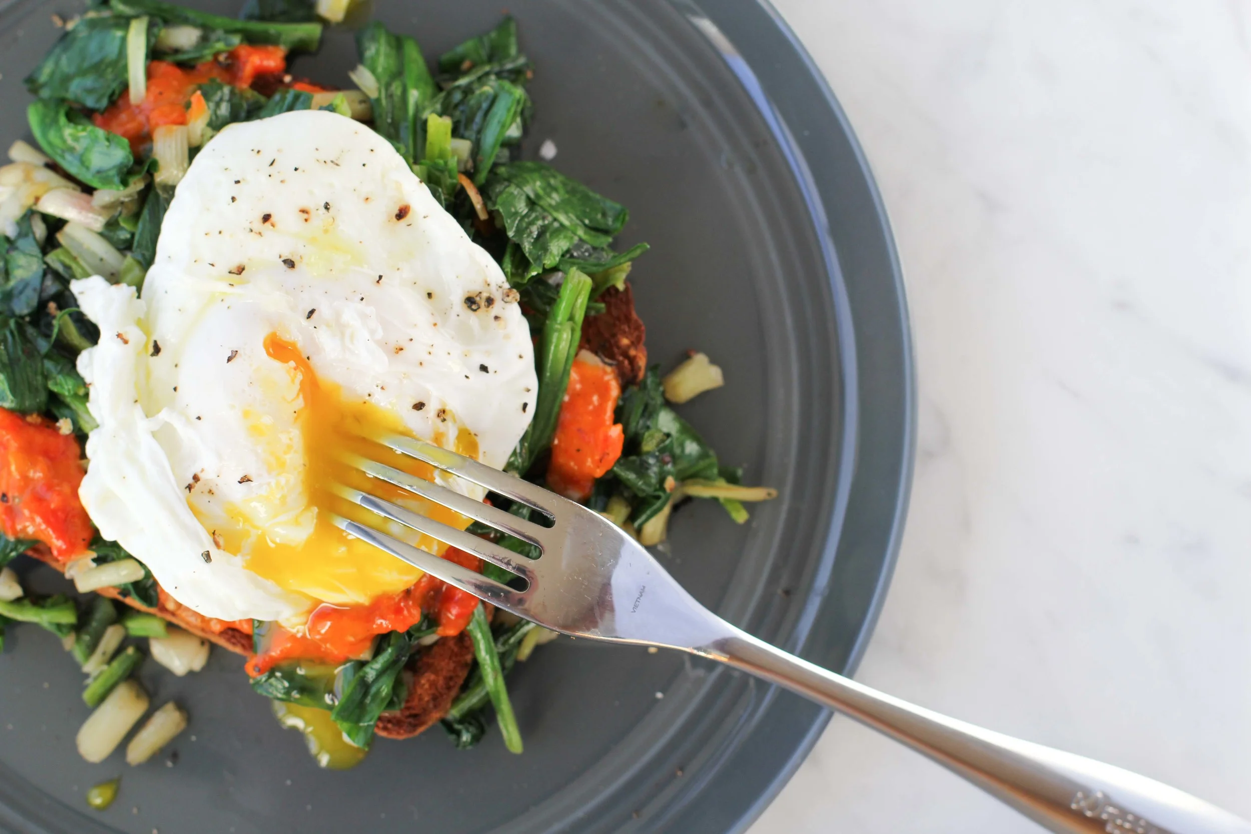 Ramps on Toast with Poached Egg & Ajvar — Veggies & Gin