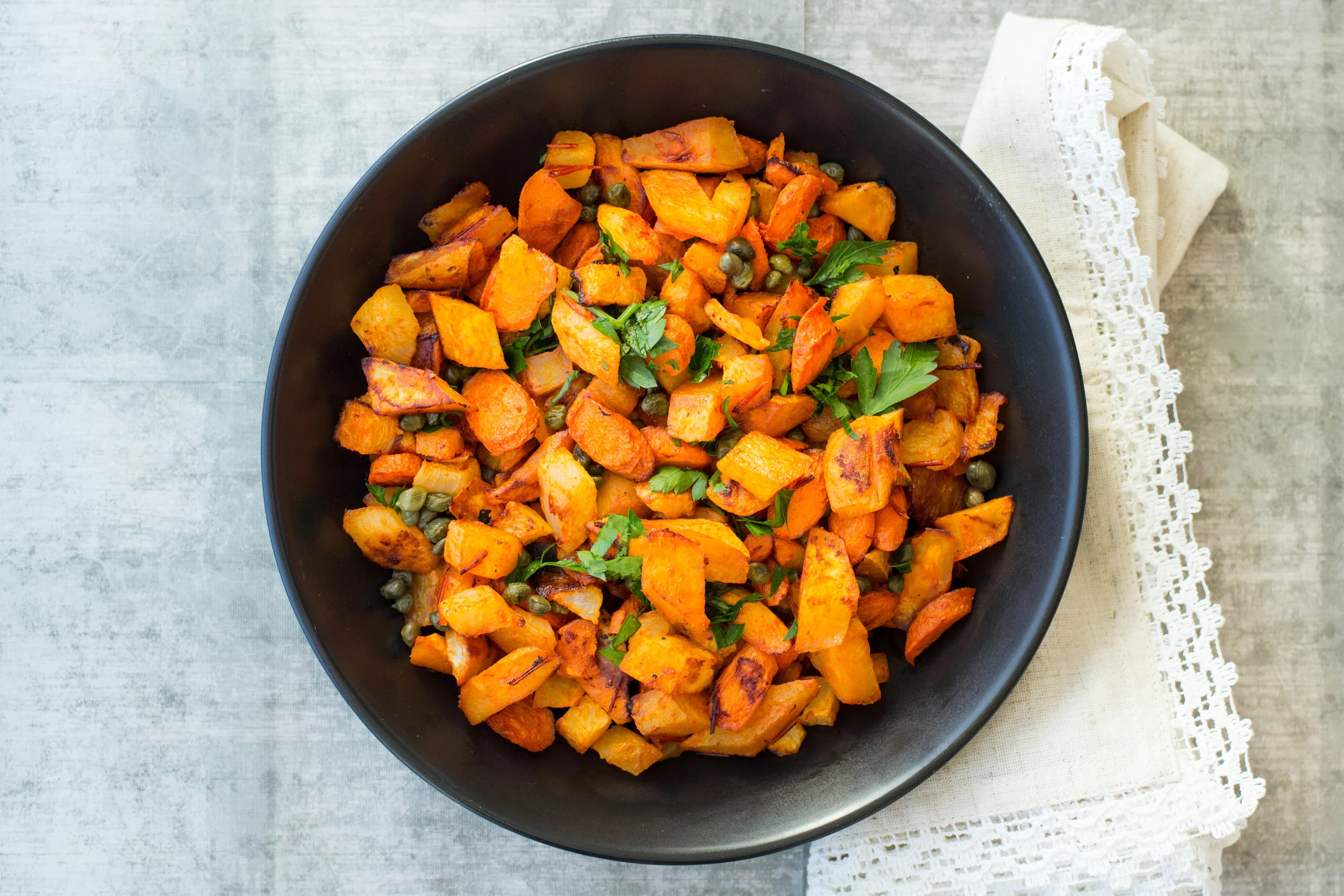 Harissa Roasted Root Vegetables With Fried Capers Veggies Gin