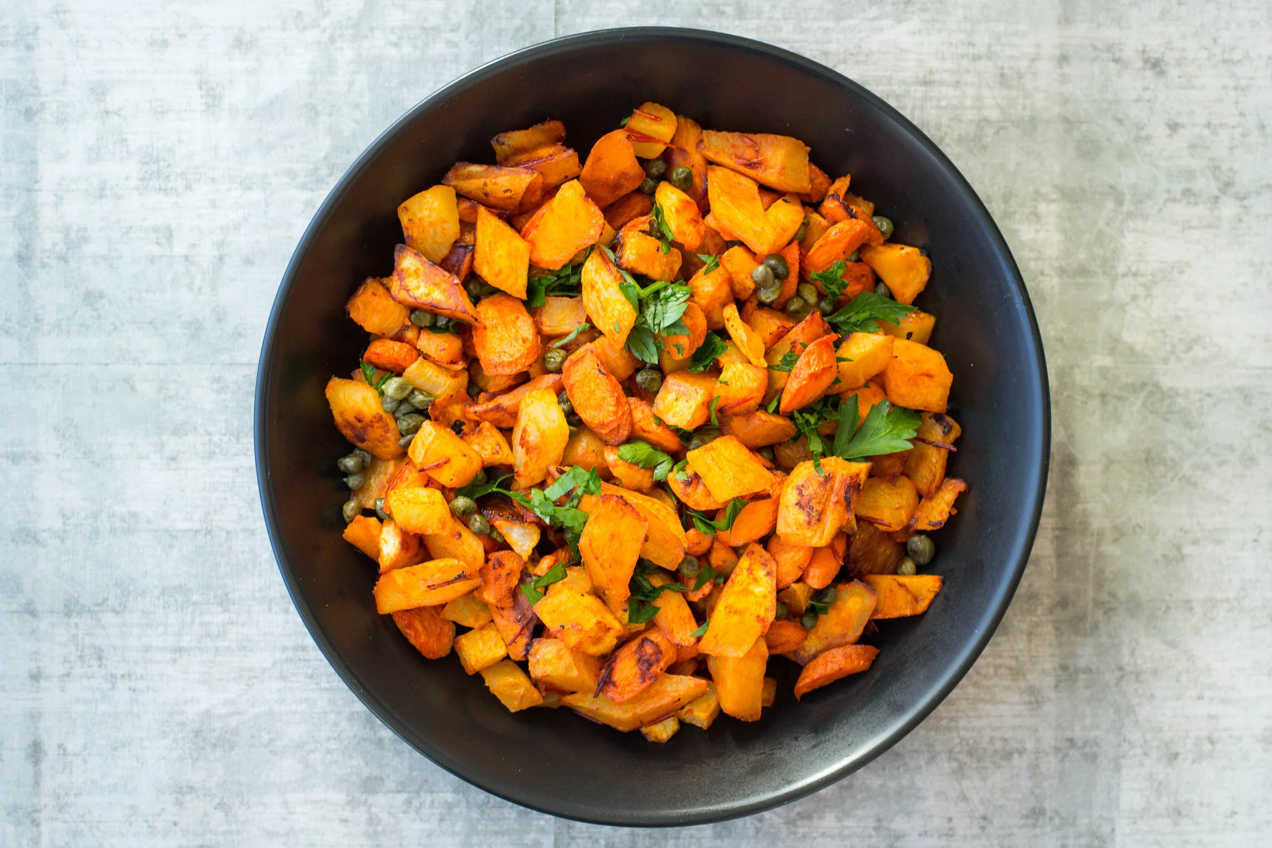 Harissa Roasted Root Vegetables With Fried Capers Veggies Gin