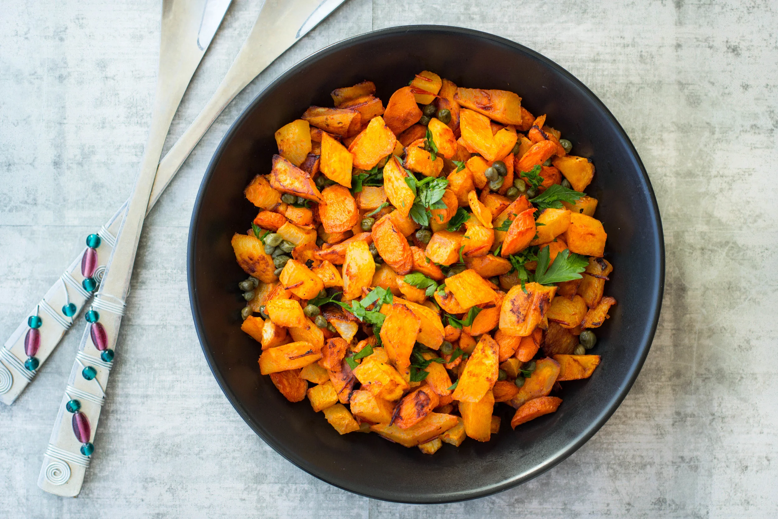 Harissa Roasted Root Vegetables with Fried Capers — Veggies & Gin