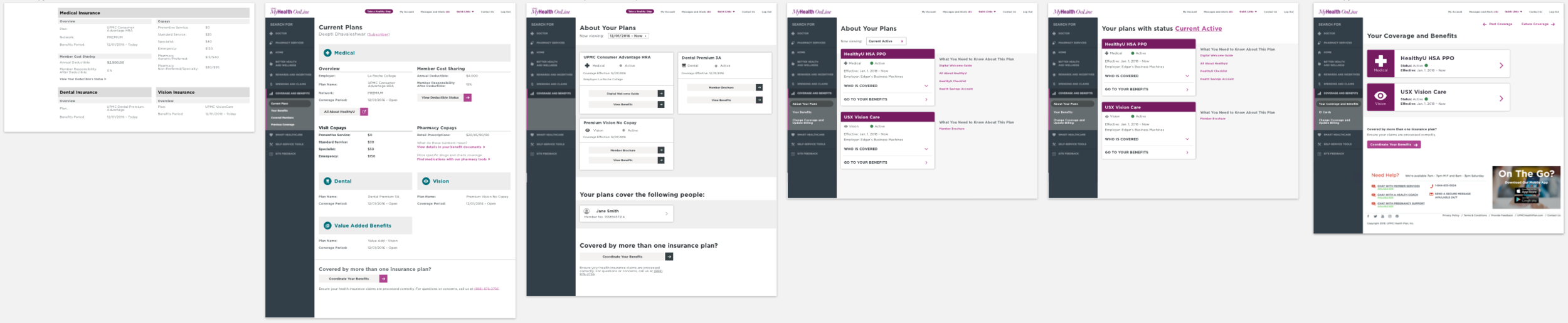Fig. 11: End to end, from early wireframing to final designs.