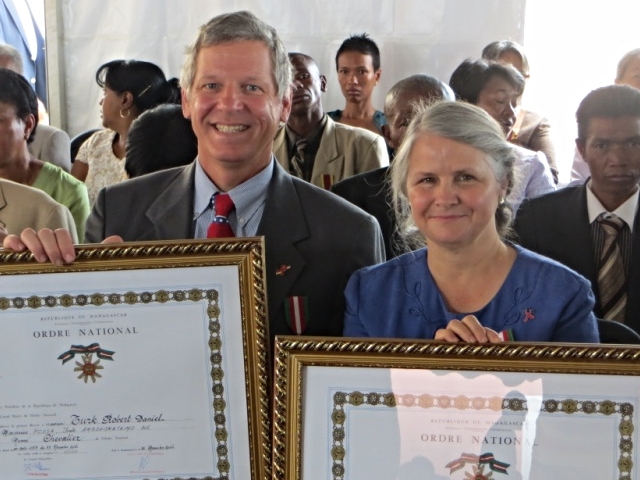 We received Chevalier de l'Ordre National - Knight of the National Order - awards during the 40th year celebration of the FJKM Development Department. We are humbled and appreciative of this honor.