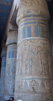 This shows the intact color on temple columns built around 1100 BC. Note the vibrancy and richness of paint that is more than 3,000 years old. 