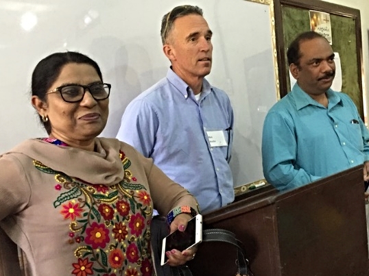 Rev. Nosheen Khan, Rev. Mark Mueller (Outreach trustee), Rev. Majid Abel (GTS trustee and Moderator of the PCP)