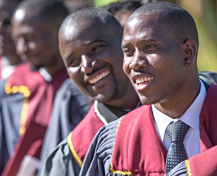 Happy JMU graduates Sam Ruzivo and Charles Ngoma lining up for the ceremony (Photo by Johanneke Kroesbergen)