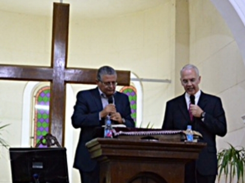 Rev. Richard Gibbons preaching at the Ibrahimia Church