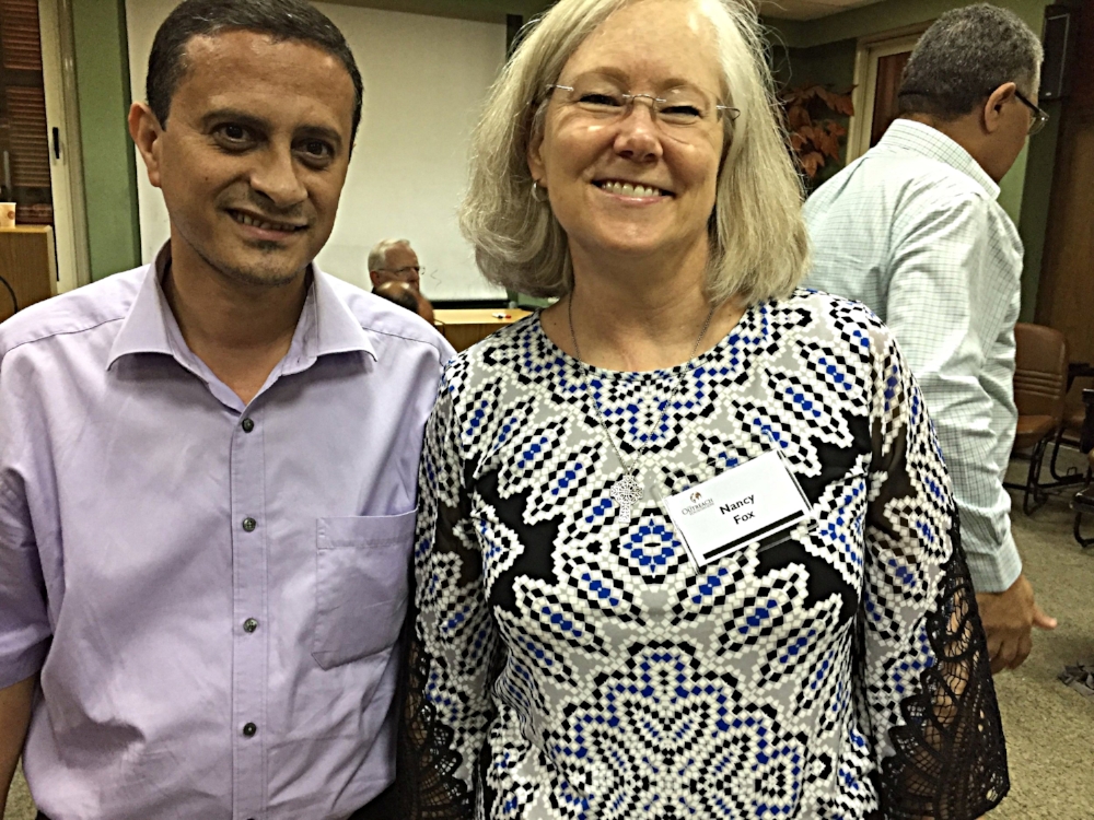 Outreach Trustee Nancy Fox (R) with the new pastor being sent to the Presbyterian Church in Basrah, Iraq.