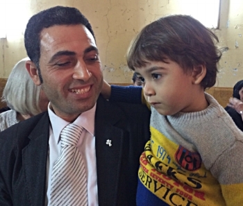 Rev. Shenouda at El Adaima with his son, Justin.