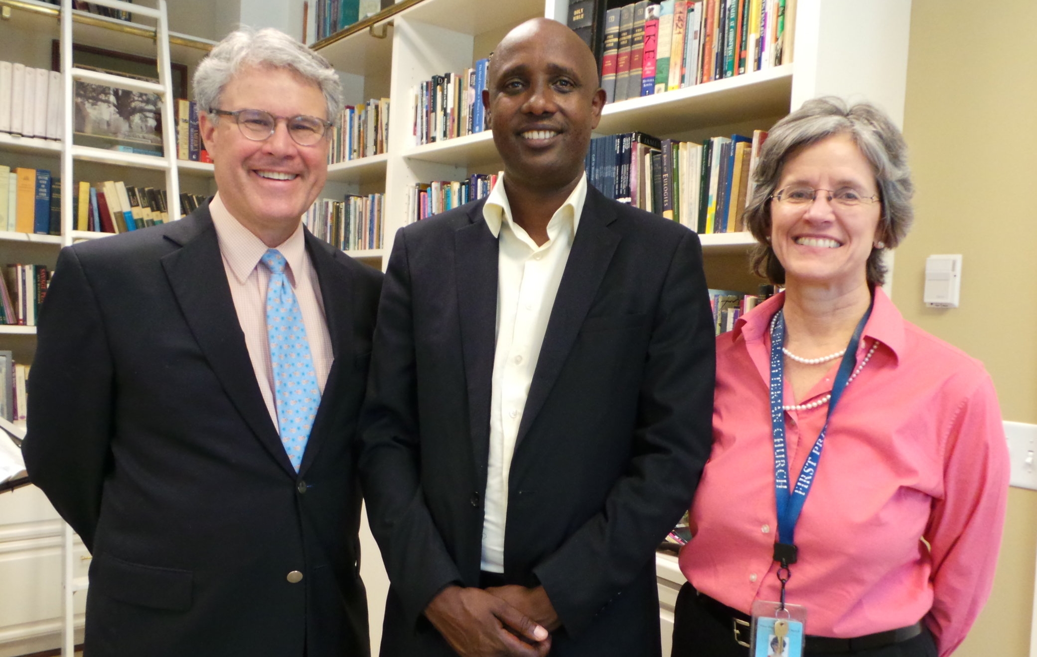 Partners in ministry: Rev. Todd Jones, First Presbyterian Church, Nashville, Rev. Jerome Bizimana, Remera Presbytery president and head of the Presbyterian Ministry for Reconciliation and Healing in Rwanda, and Patricia Heim, First Presbyterian Nashville