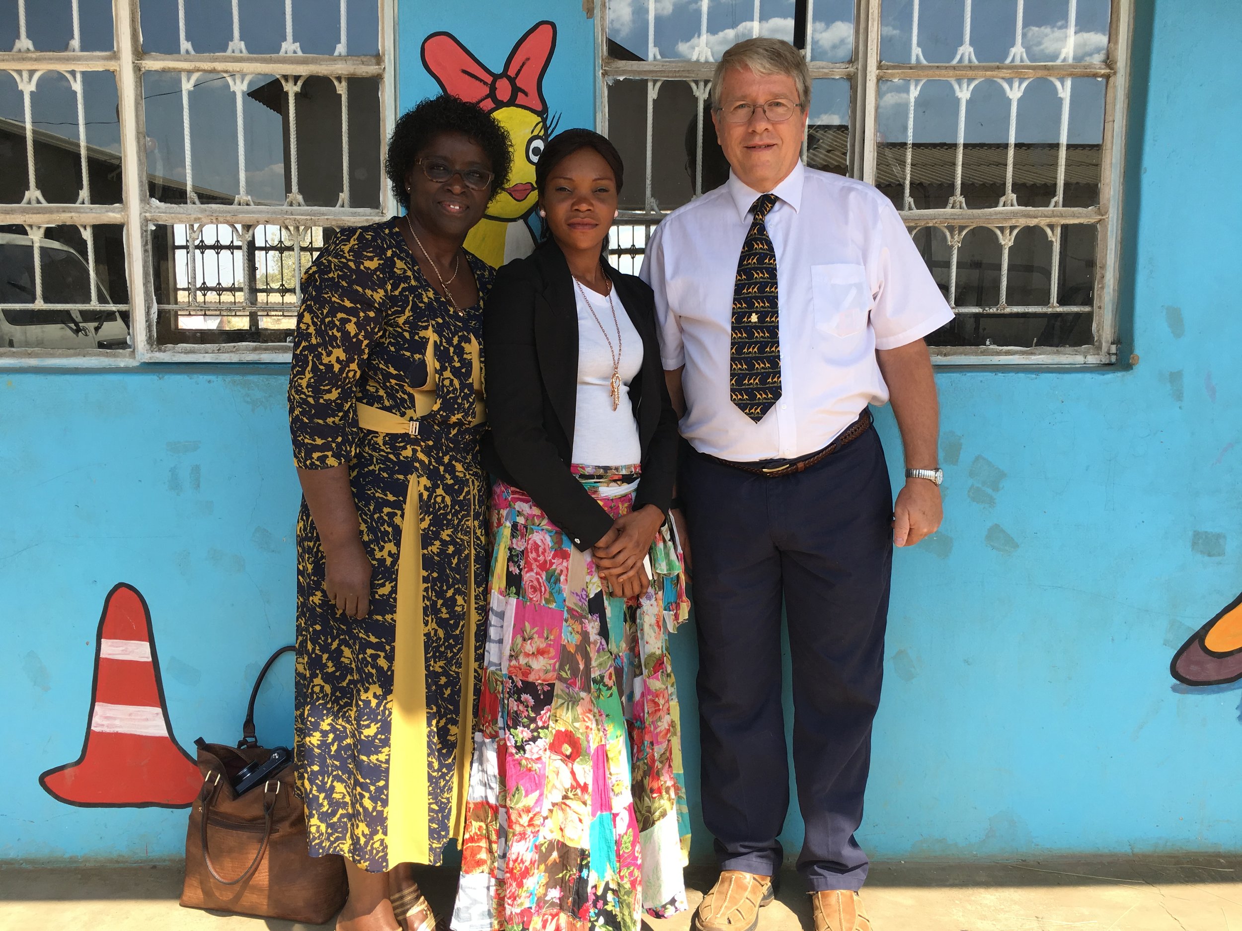 CCAP Zambia community school leader with Ebralie Mwizerwa and Frank Dimmock