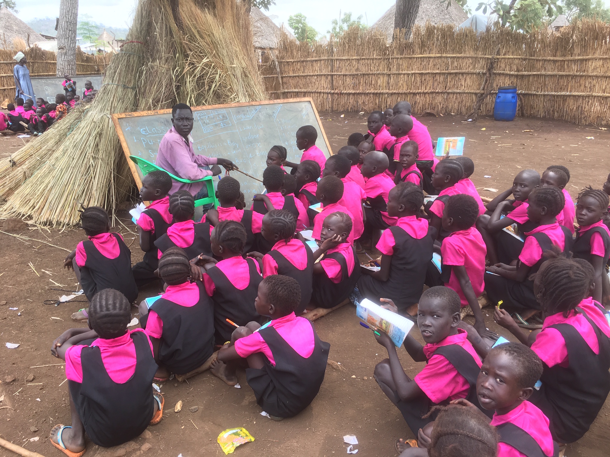  Pre-school lessons in Nguenyiel camp. Uniforms are among those purchased with Outreach funds     