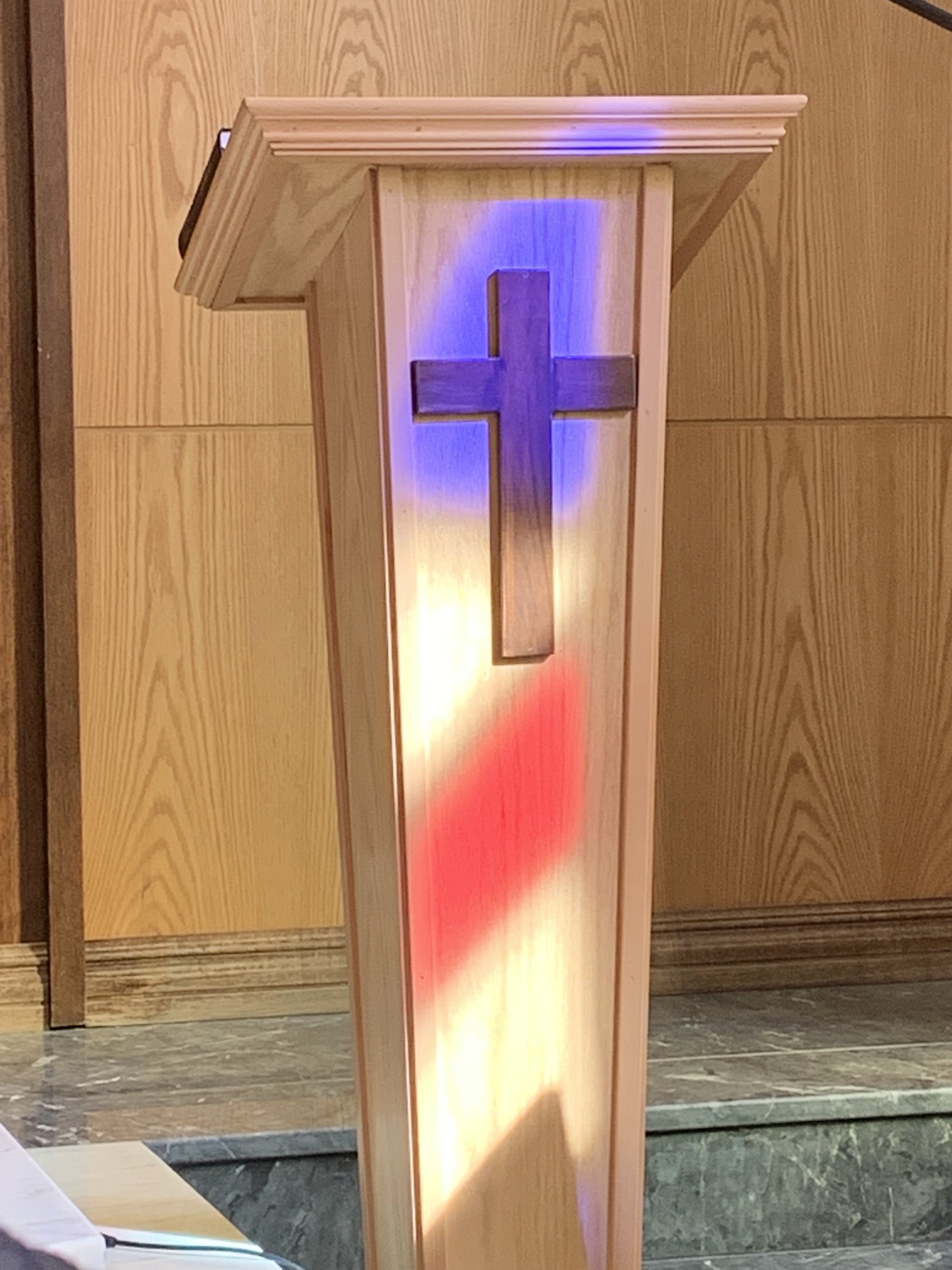  The light illuminates the pulpit to illustrate Rob's message 