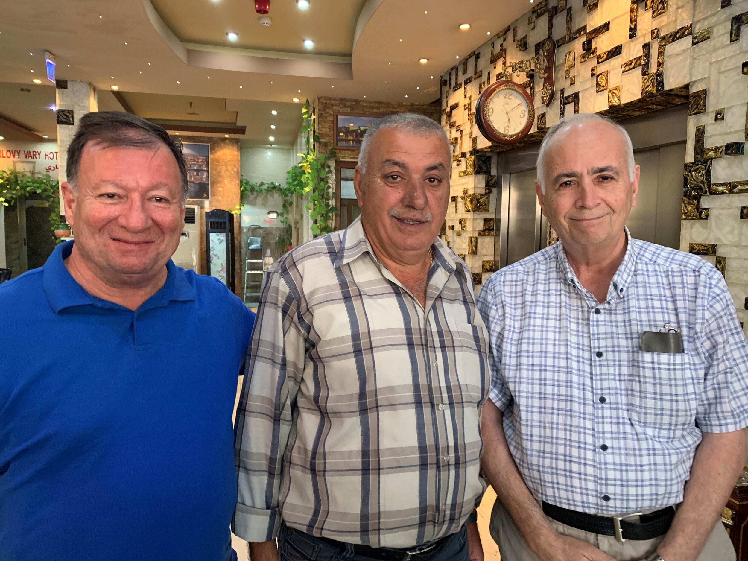  Some of our Iraqi Presbyterian family greeting us at our hotel in Erbil: Rev Haitham Jazrawi, Elder Amman Daood, Rev Farouk Hammo 