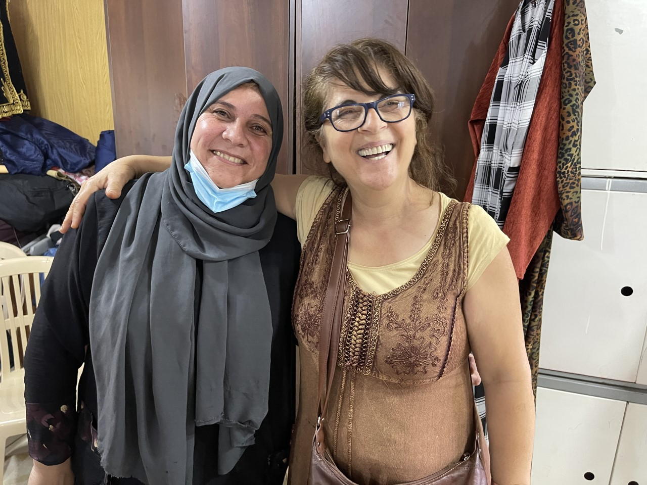  Izdihar with the Syrian woman who teaches sewing classes for other refugees  