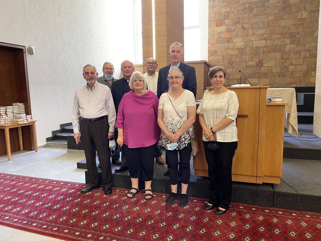  Our team with Dr. Sabra and faculty, Dr. Johnny Awad and Rev Rima Nasrallah, in the newly renovated Grace Chapel  