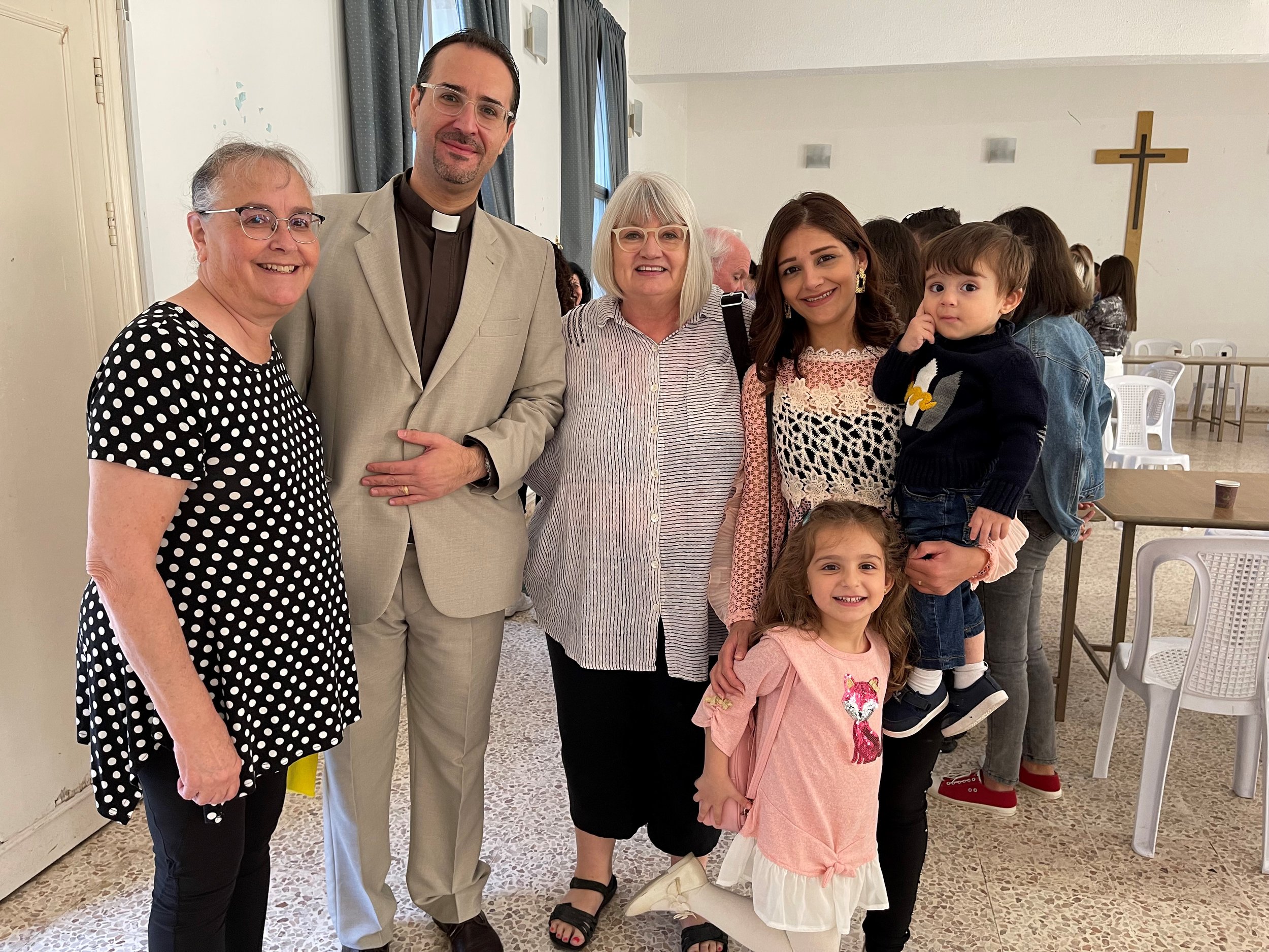  Julie and Marilyn with Rev Yacoub “Jake” Sabbagh, Grace and their two children 