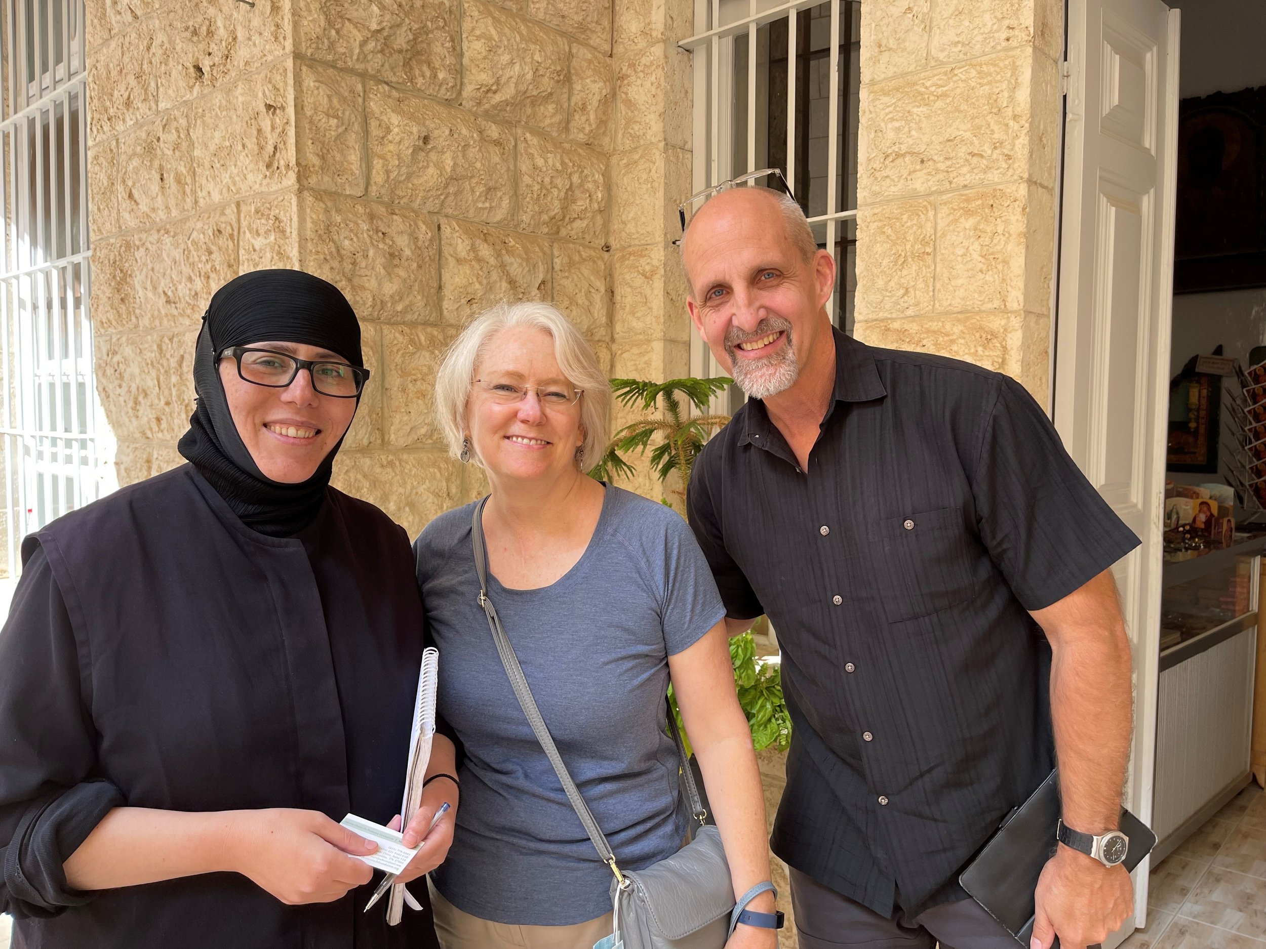  Nancy and Mike with Sister Eustina, one of the nuns of St Thecla’s who was kidnapped by terrorists and held for over 3 months 