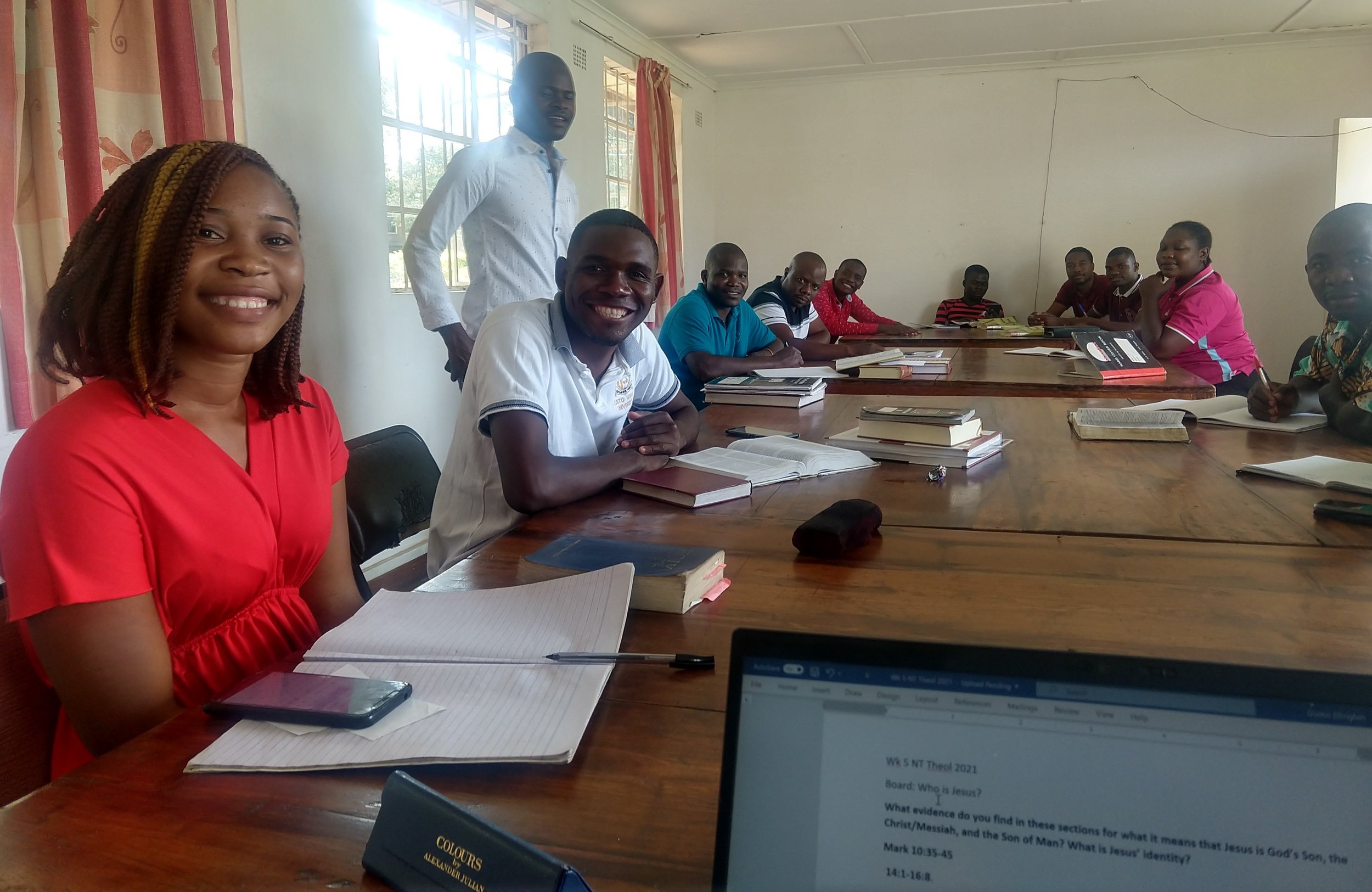 Rachael Tembo and other members of Dustin’s New Testament Theology class.