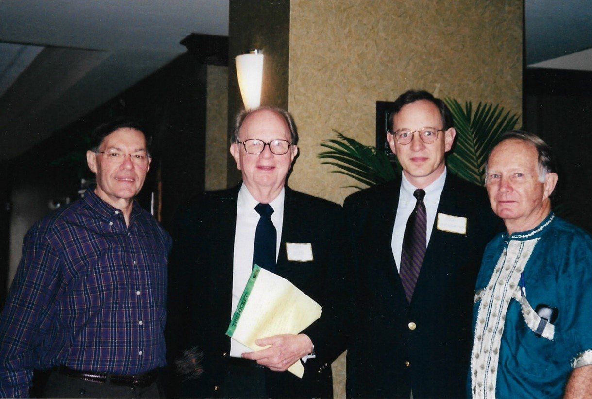  Outreach Foundation Staff and Trustees Involved in PECGA and Booth Leadership Initiative, 1984-2020. From Left: Dr. Bill Bryant, Executive Director 1994-200; Dr. Alex Booth, Trustee and Founder, Booth Leadership Initiative; Dr. Rob Weingartner, Exec