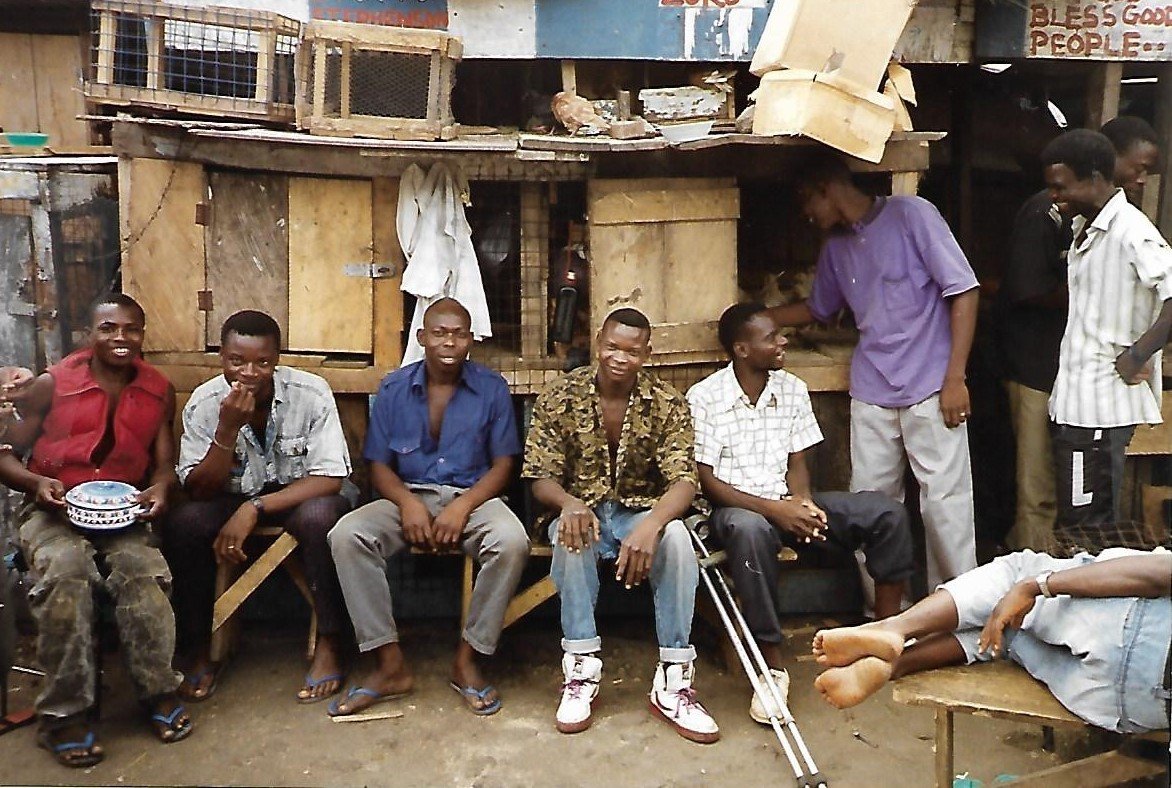  Northern Outreach among Frafra people in Kantamanto Market, Accra; evangelist Michael Aniah is in the middle, 1993 