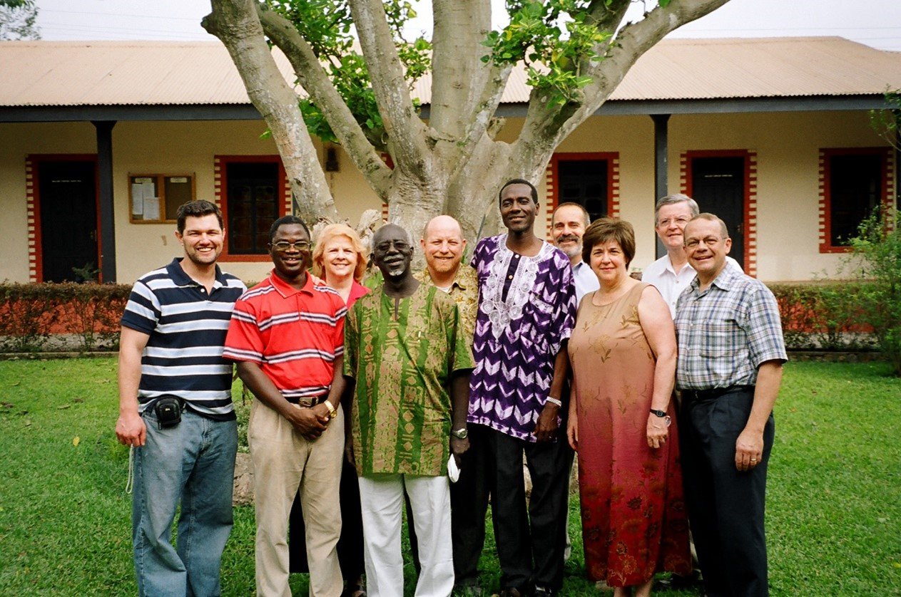  2006 Outreach Foundation team in Ghana with Akrofi-Christaller Institute leadership: from left—Owen Stepp,  John Azumah, Dianne Shields, Kwame Bediako, Charles Wiley, Solomon Sule-Saa, Glen Hallead, Gayle Walker,  Don Brown, Jeff Ritchie 