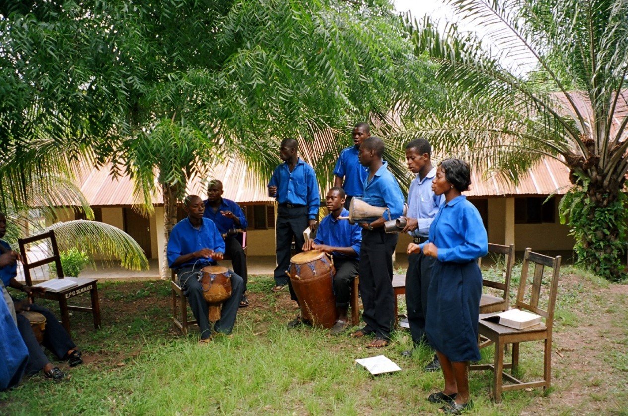  Drumming class at the Evangelical Presbyterian Church Seminary in Peki 