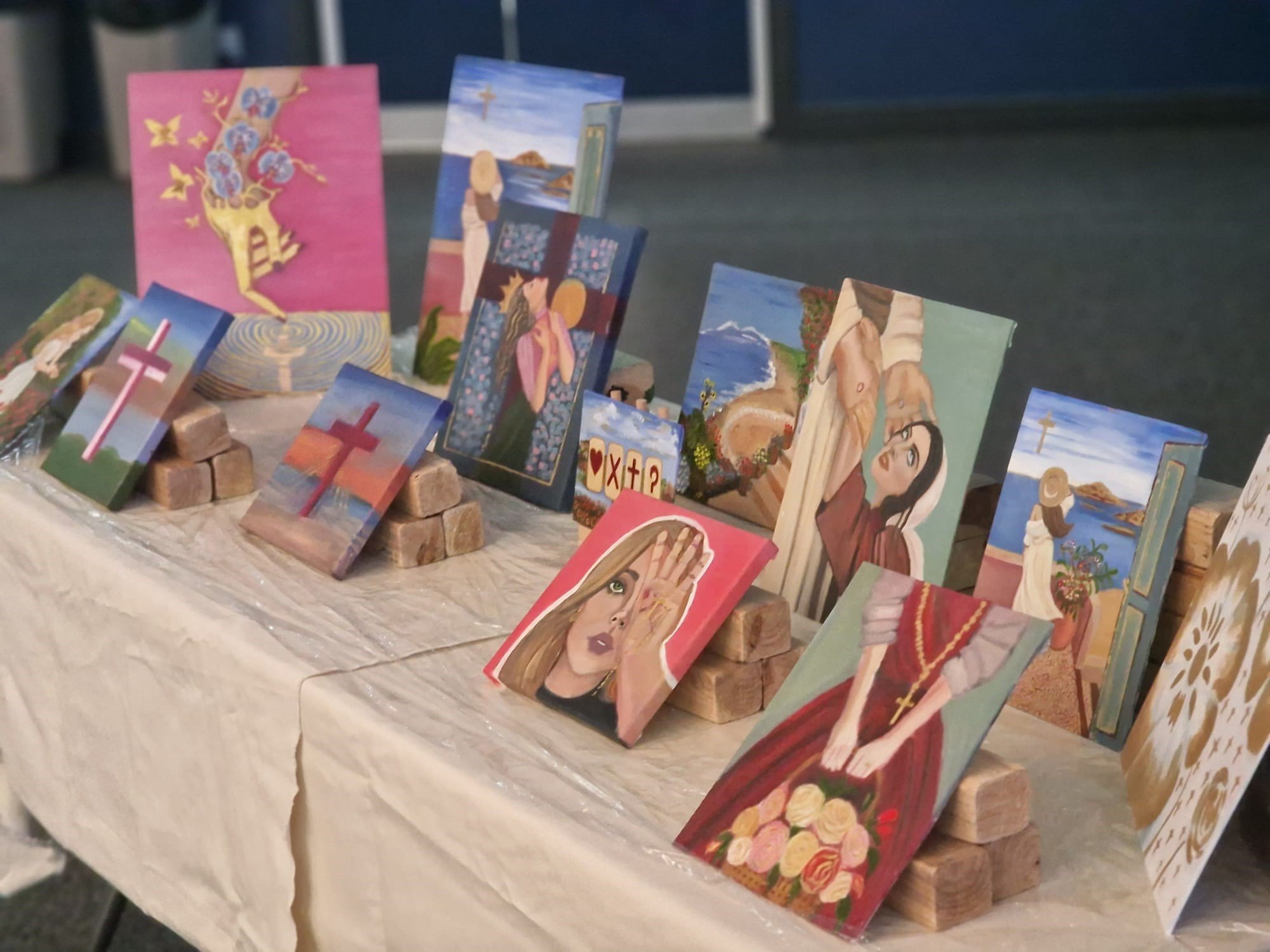   A church member created paintings for support of Ukrainian relief  