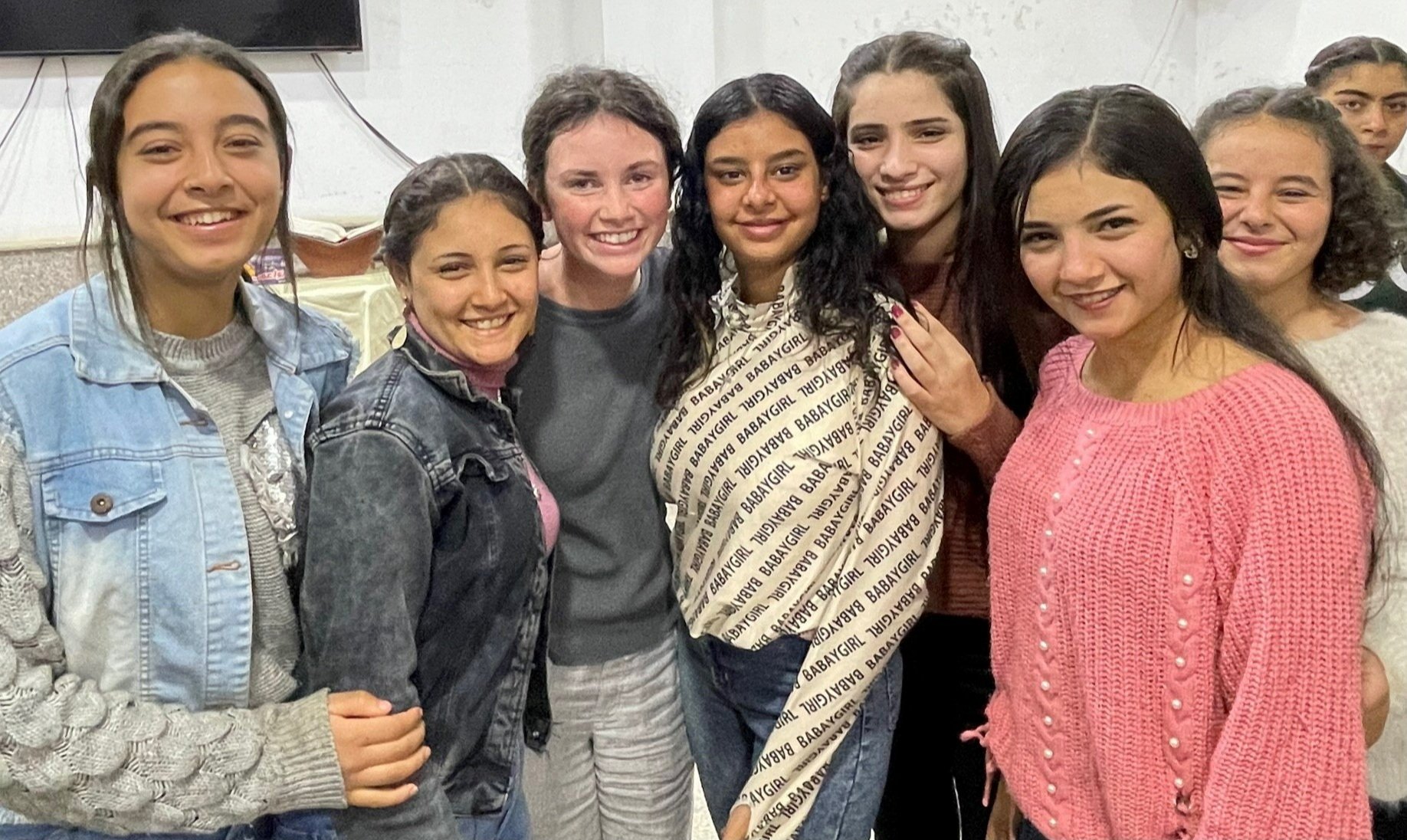  Morgan Sentas (third from left) blends right in with other teens at the youth meeting at Gebel Al Asfar (Yellow Mountain) church 