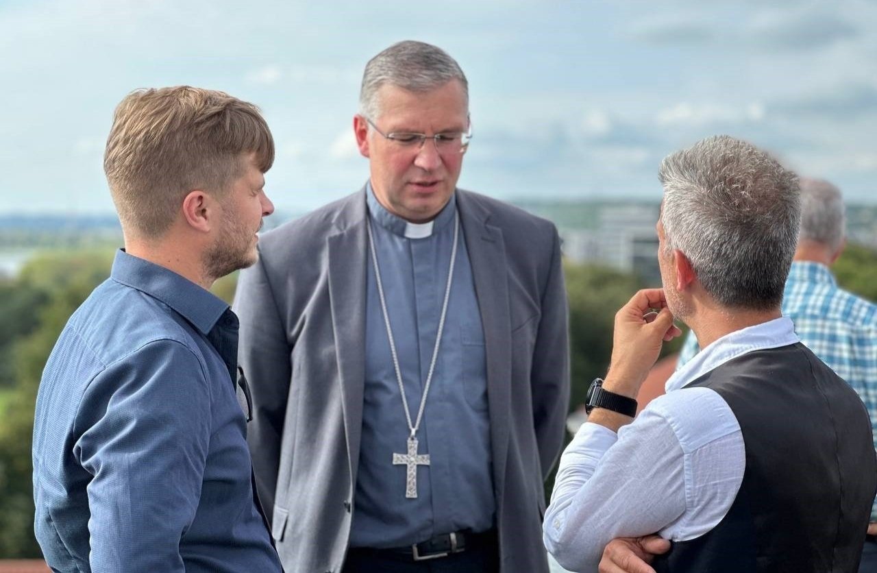  Archbishop Kestutas Vestalas visiting with Pastor Saul and Dovaldas (City Church executive pastor) 