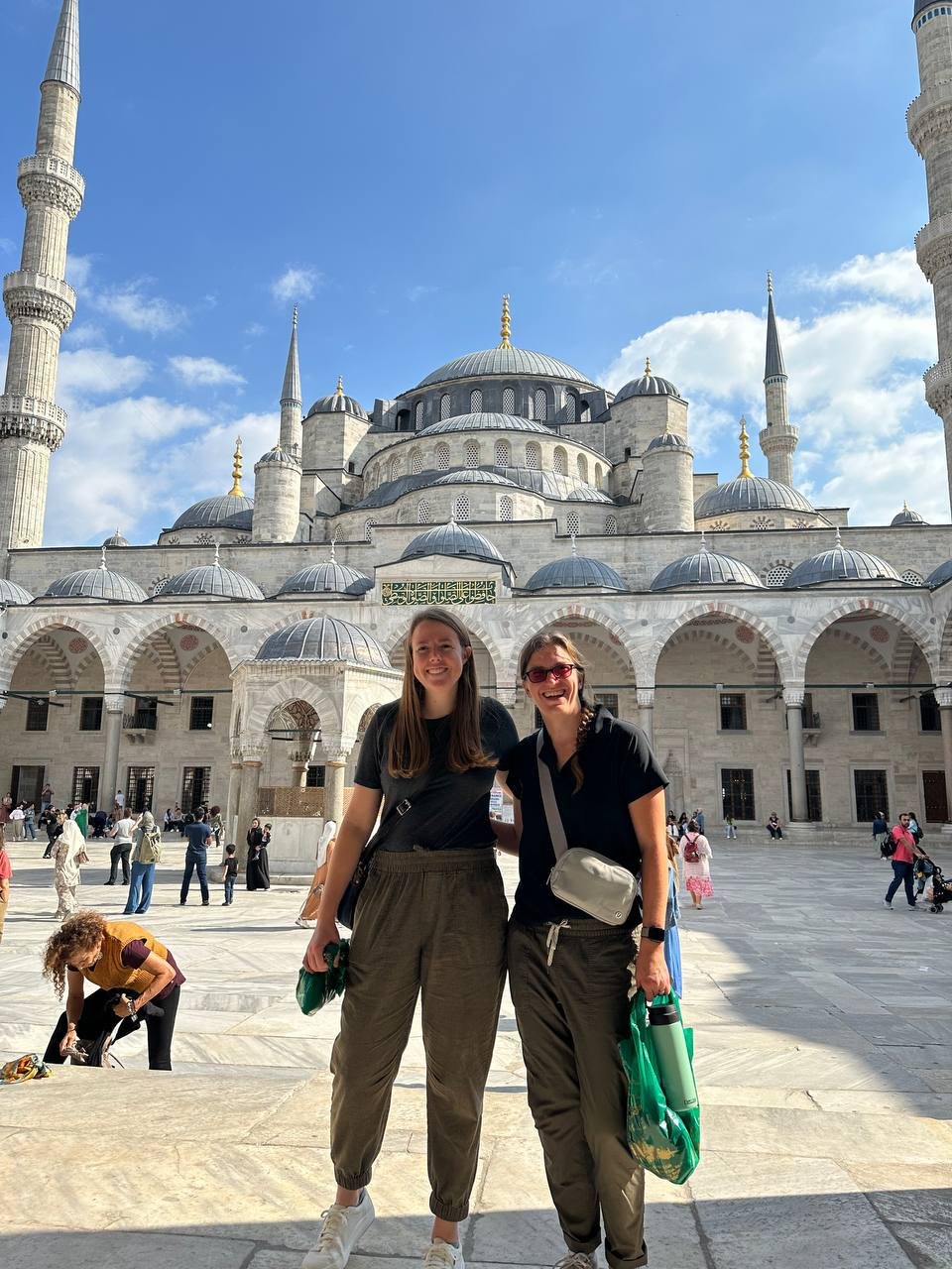 Trustees Hilary Ritchie and Kimmy Briggs (l to r) at the Blue Mosque (built 1616)
