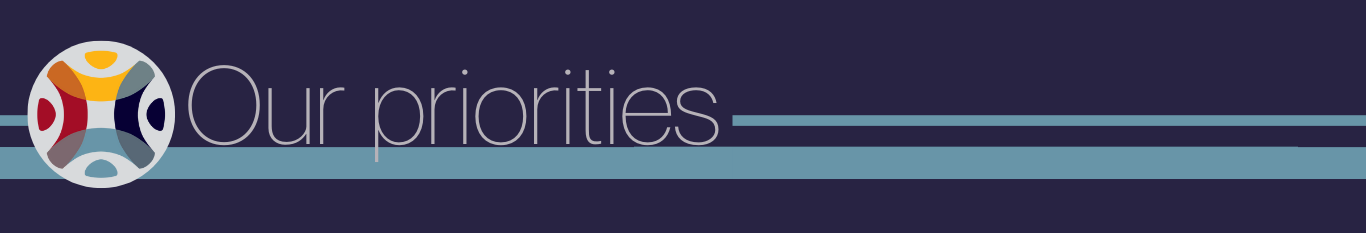 a banner with a blue background with the words "Our priorities" and the outreach foundation logo