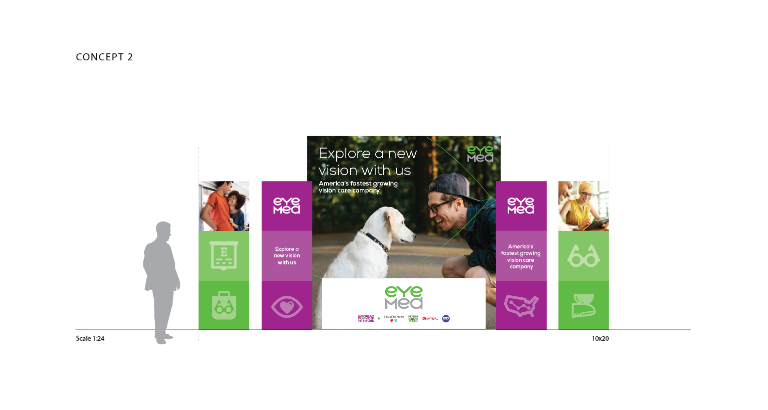 The final concept was chosen due to its use of emotive photography, simple icons, and bold color, as well as its ability to convey EyeMed's brand quickly.