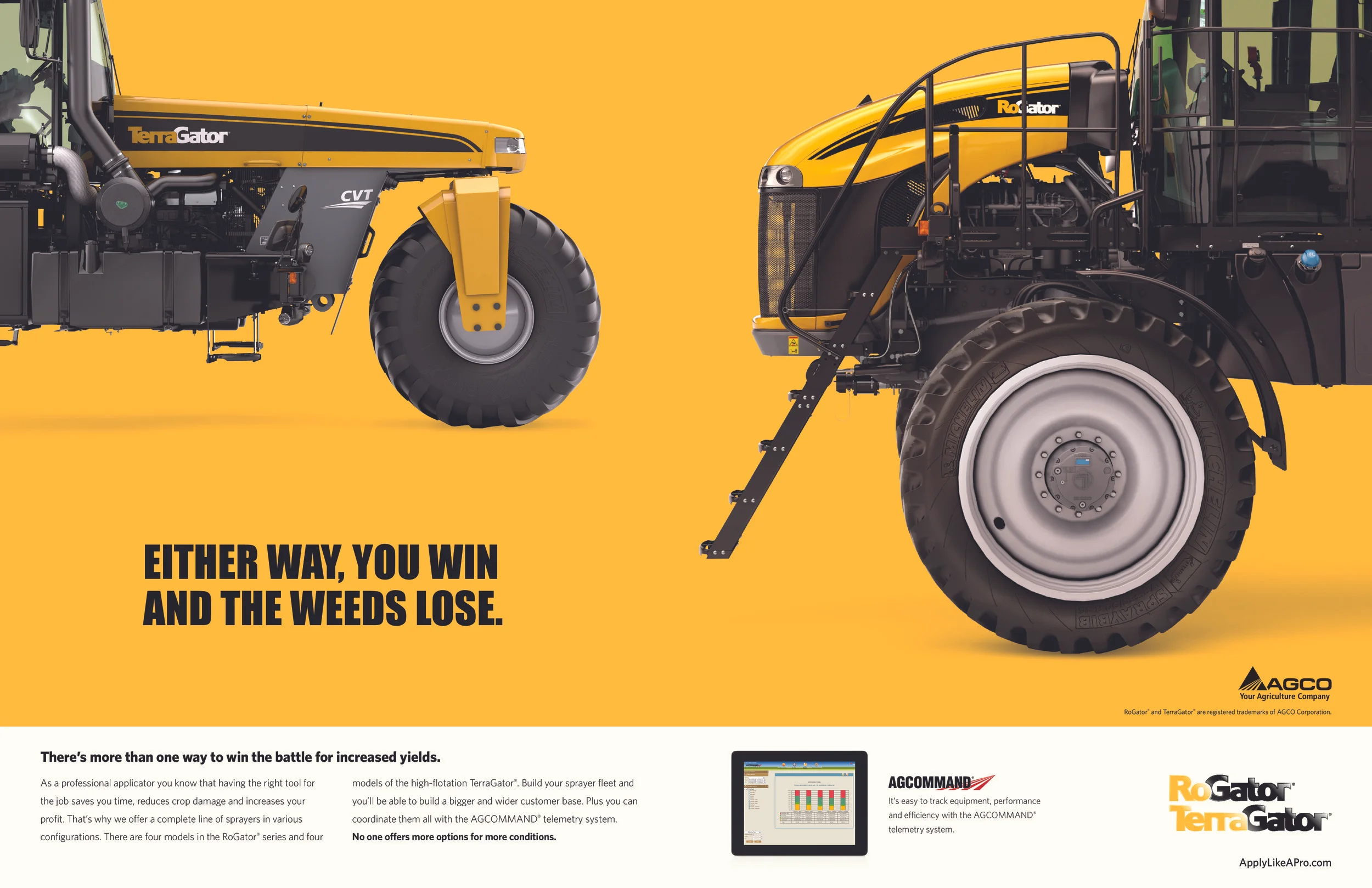Farmers hate weeds. An aggressive tone helps communicate that this sprayer can help them win the battle.