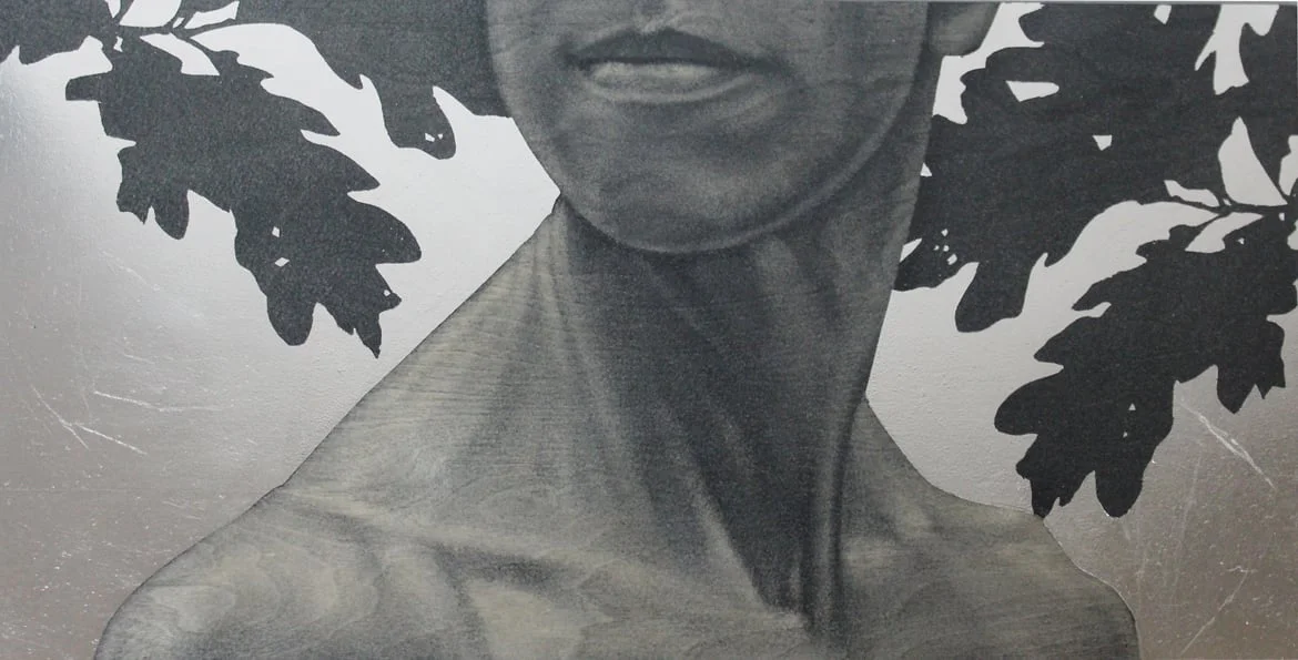 "Shade I" oil, silver leaf on birch 12"x24"