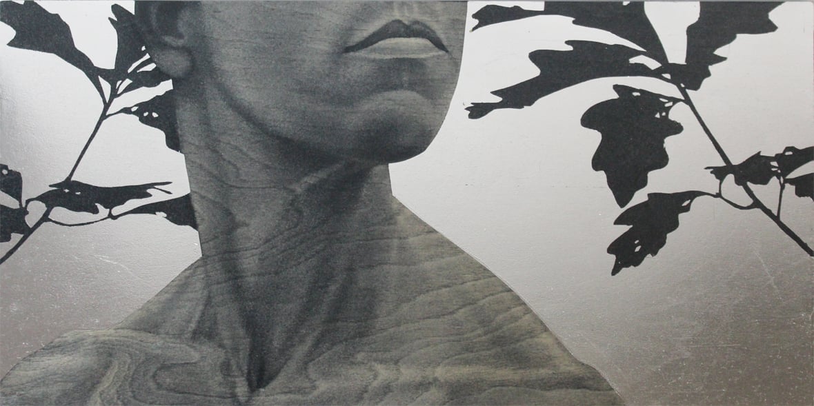 "Branch III" oil, silver leaf on birch 12"x24"
