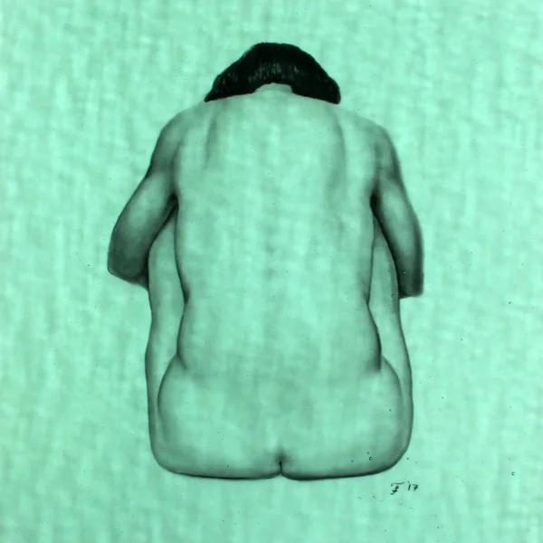 "Figure_Back" 8"x8" charcoal on mylar under textured colored glass