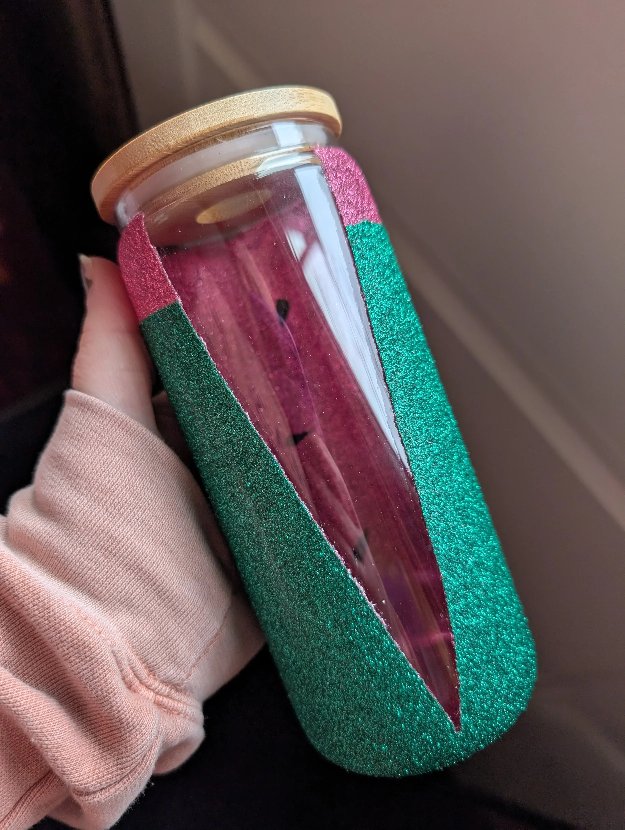 WATERMELON - Hand painted glitter glass