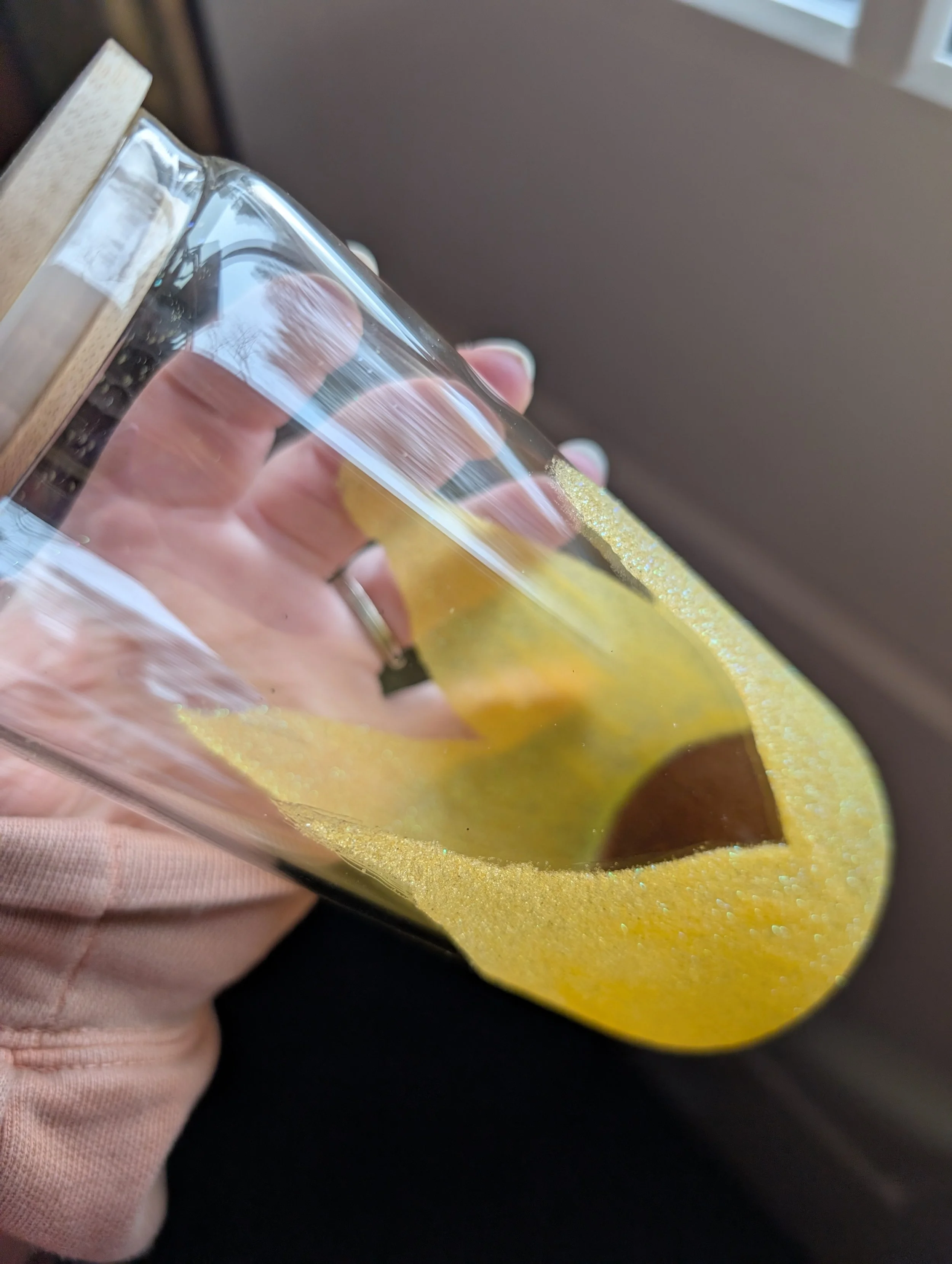 SUNFLOWER - Hand painted glitter glass cup