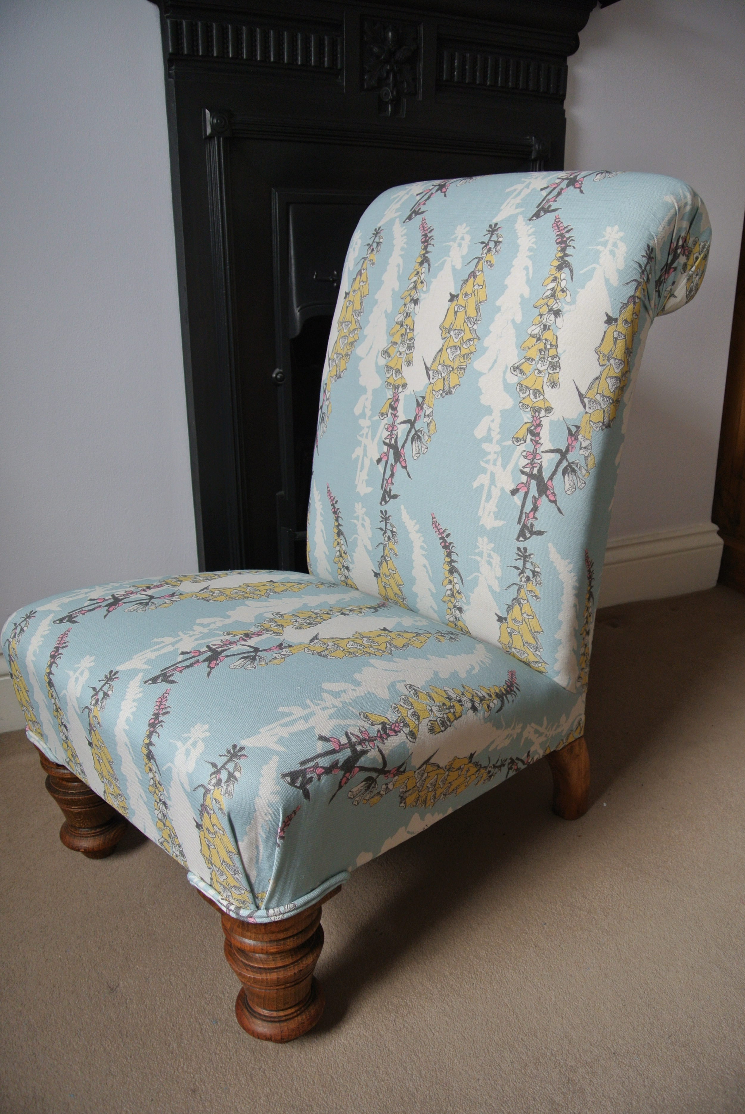  upholstered in Louise Body's 'Foxglove' fabric 