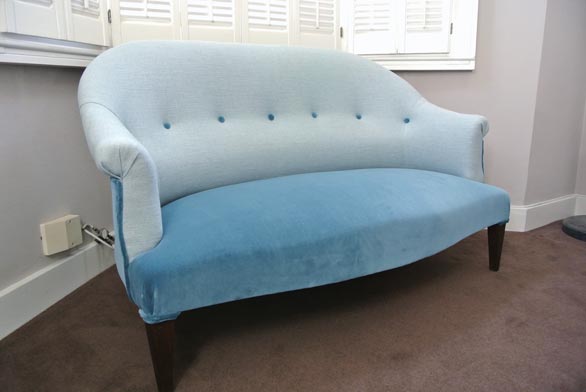  ...and after, finished in  Designers Guild  Varese velvet in Delft and Brera Lino linen in Sky. 