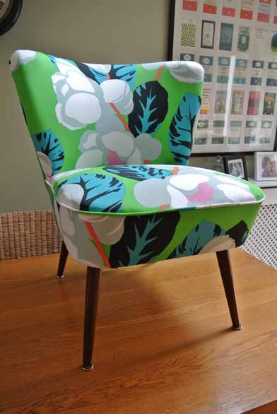  ...and after, restored and reupholstered in Designers Guild&nbsp;Flamingo Park fabric 